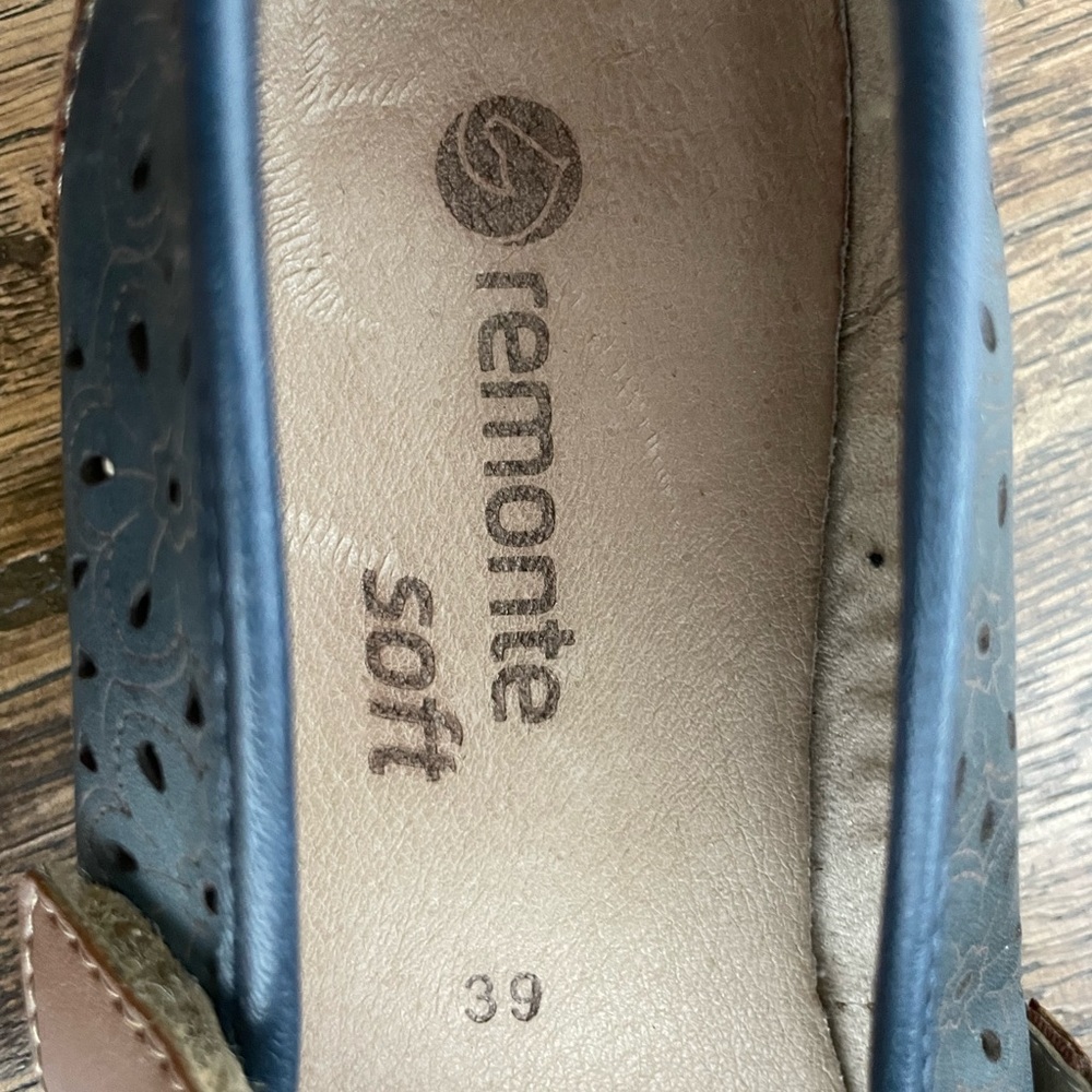 Remonte Blue Leather Mary Jane Slip On Comfy Preppy Shoes - size 39 (8-8.5) - Picture 3 of 5